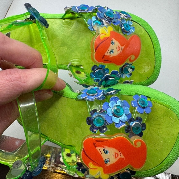 Disney The Little Mermaid Ariel Green Toddler 7/8 Jelly Sandals w Floral Accents - Picture 5 of 6
